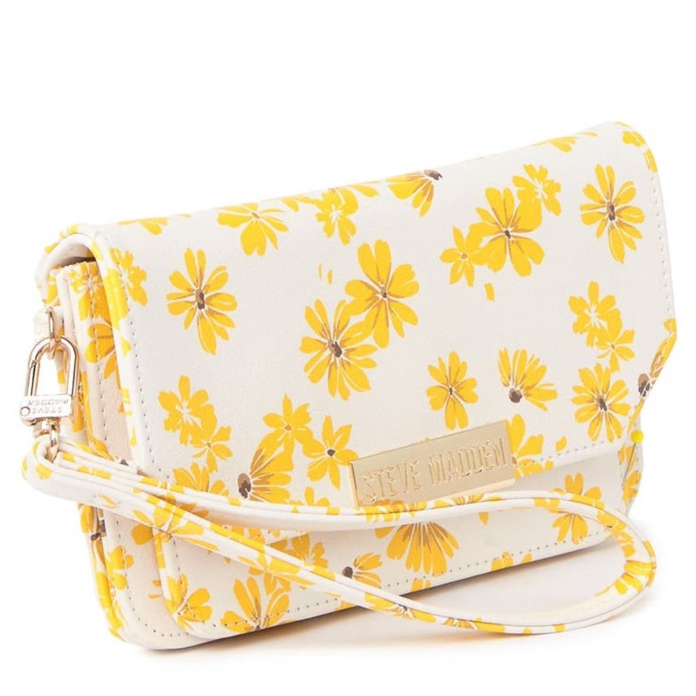 Flap Wristlet STEVE MADDEN Beautiful Yellow Floral & Functionality - Picture 12 of 16